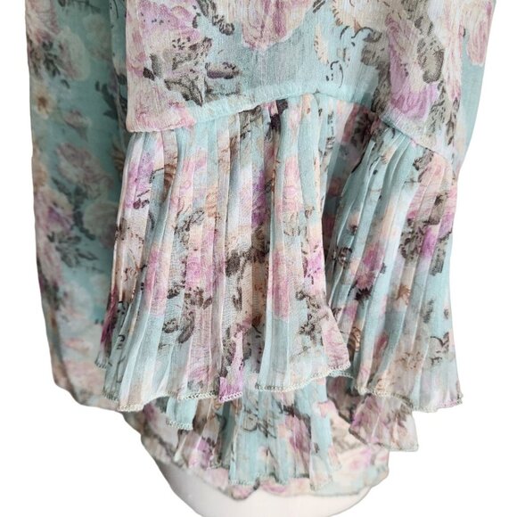 Floral Sheer Bell Sleeve Pleated Blouse Rose Pastel fairy‎ Small Romantic - Picture 7 of 16
